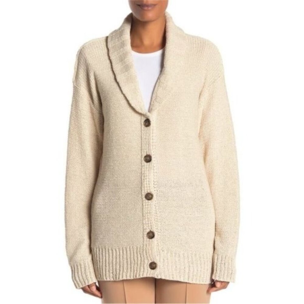 James Perse Cream Shawl Collar Knit Linen Blend Cardigan Women's 0 X-Small XS - Picture 2 of 7